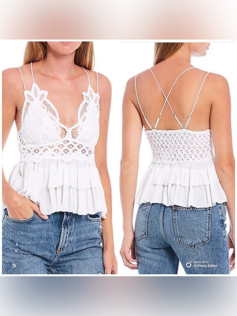 Free People FP One Adella Lace Cami White XS NWT Boho Bralette Tank Top $68